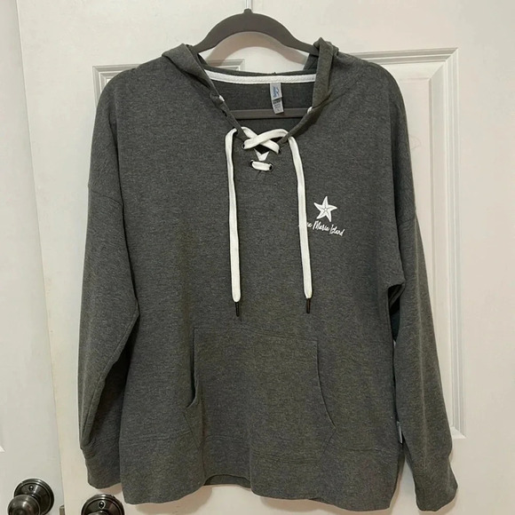 Anna Maria Island gray hoodie sweatshirt size large tie in front - Picture 1 of 5